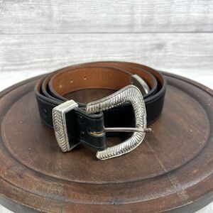 Pinto Ranch VINTAGE Black Handmade In USA Genuine American Leather Belt Sz 42